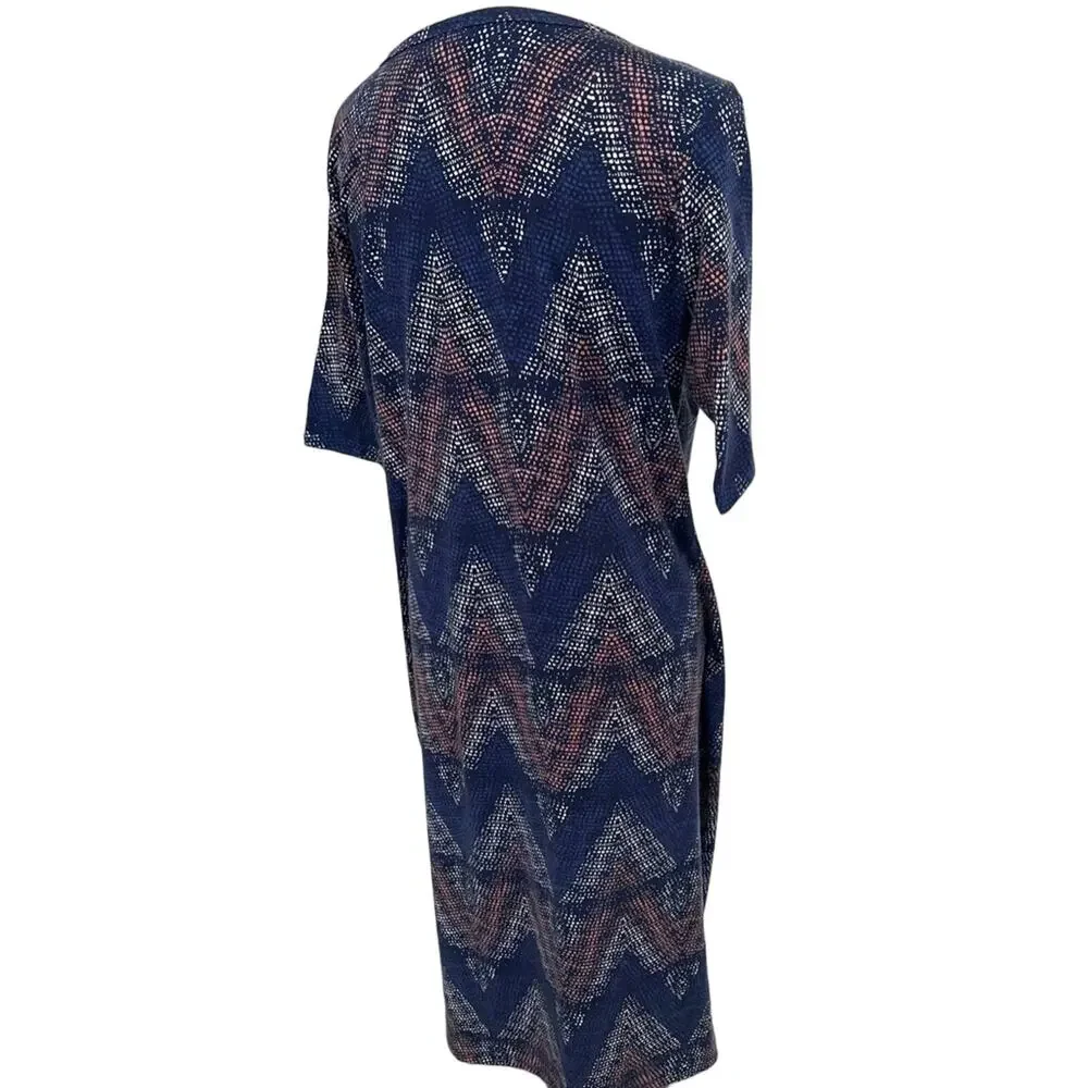 LuLaRoe Women’s Julia Geometric Design Blue White & Pink Knee Length Dress Sz XL